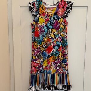 Colorful Butterfly and Fish Print Kids Dress